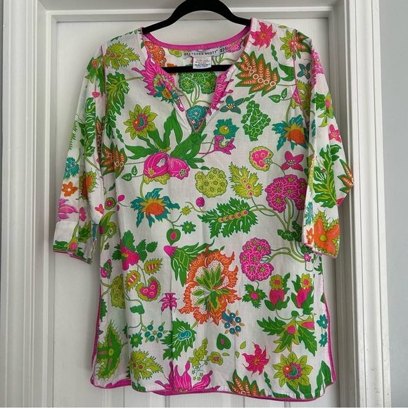 Gretchen Scott Split Neck Tunic Floral Multicolor Bright Beachy - Picture 2 of 5